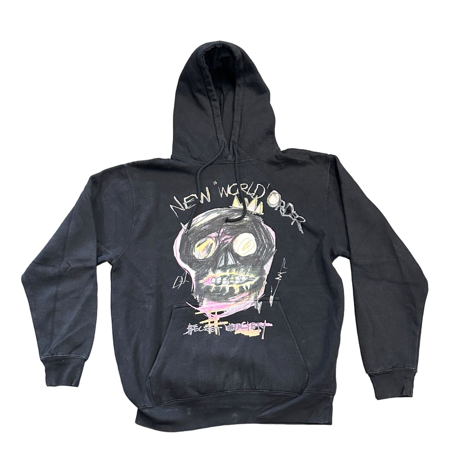 Fashion Nova "New World Order" Black Pullover Hoodie Skull Graphic Pockets