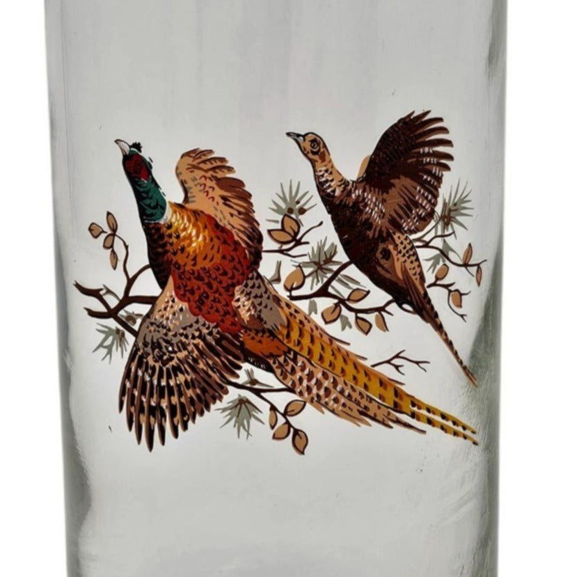 Vintage West Virginia Glass Pheasants In Flight Martini Pitcher No Handle