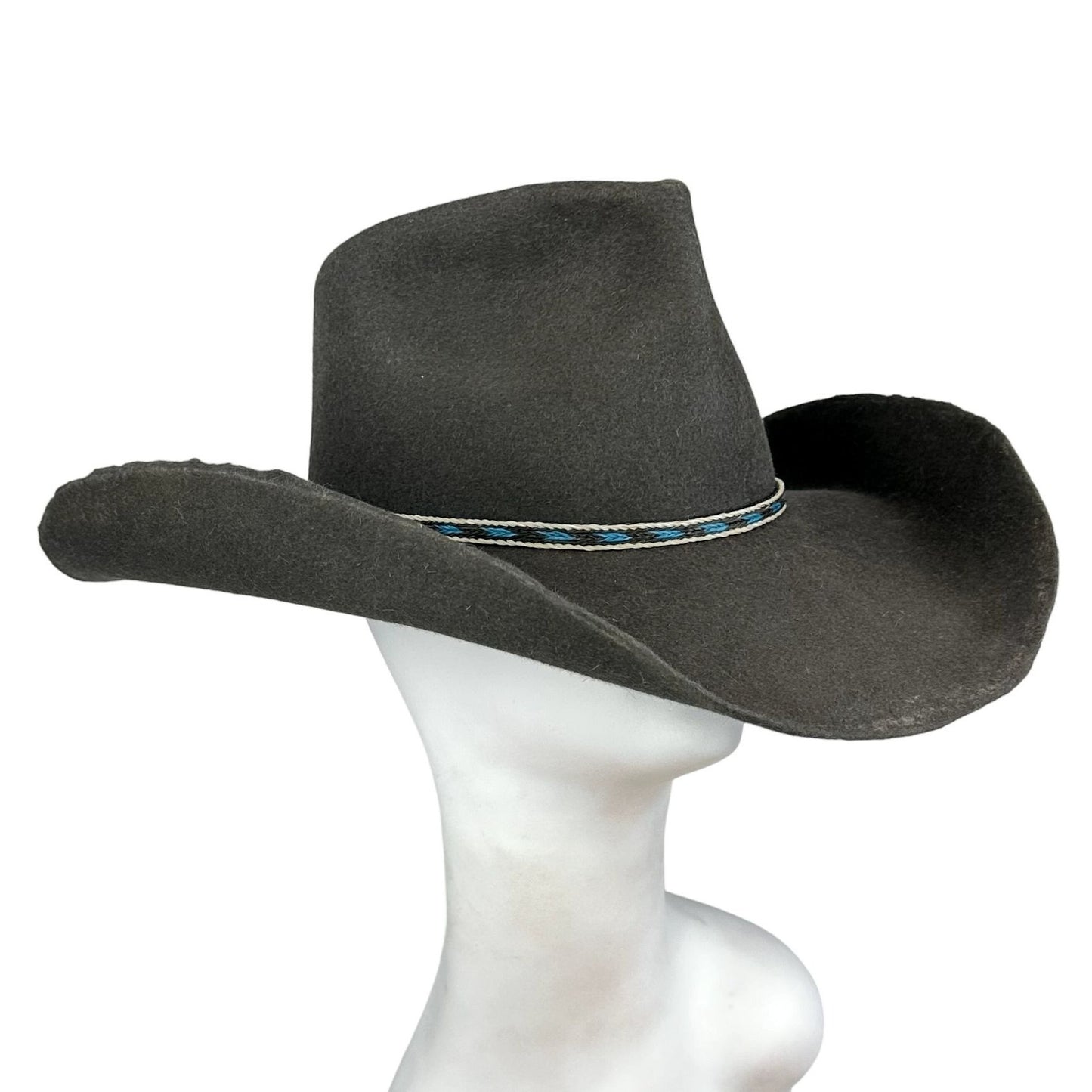 D Bar J Hat Co Brown Cowboy Hat Aussie Turquoise Band Western Made USA size 7