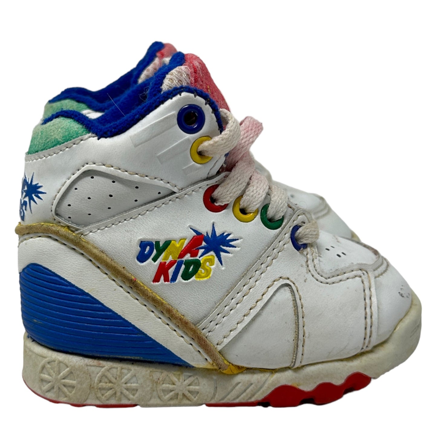 Vintage Dyna Kids Baby 3 Lace Up Sneakers White Red Blue Yellow Tennis Shoes