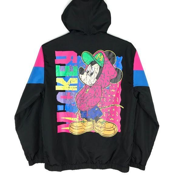 Vintage Disney S/M Quarter Zip Hoodie Windbreaker Mickey Mouse Pink and Black