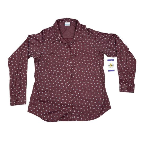 Columbia Shirt Out and About Burgundy Polka Dot Roll Tab Long Sleeve Button Up