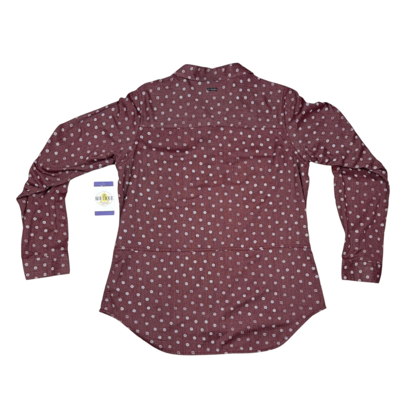 Columbia Shirt Out and About Burgundy Polka Dot Roll Tab Long Sleeve Button Up