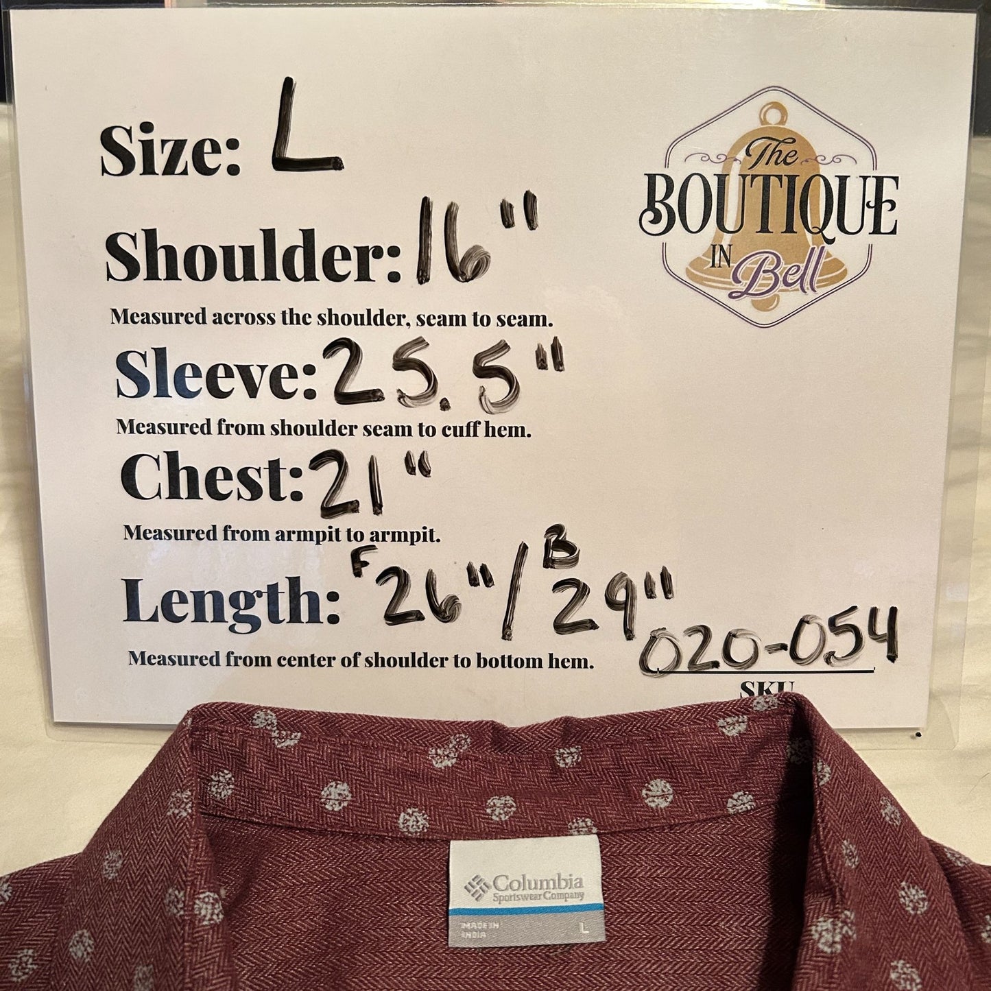 Columbia Shirt Out and About Burgundy Polka Dot Roll Tab Long Sleeve Button Up