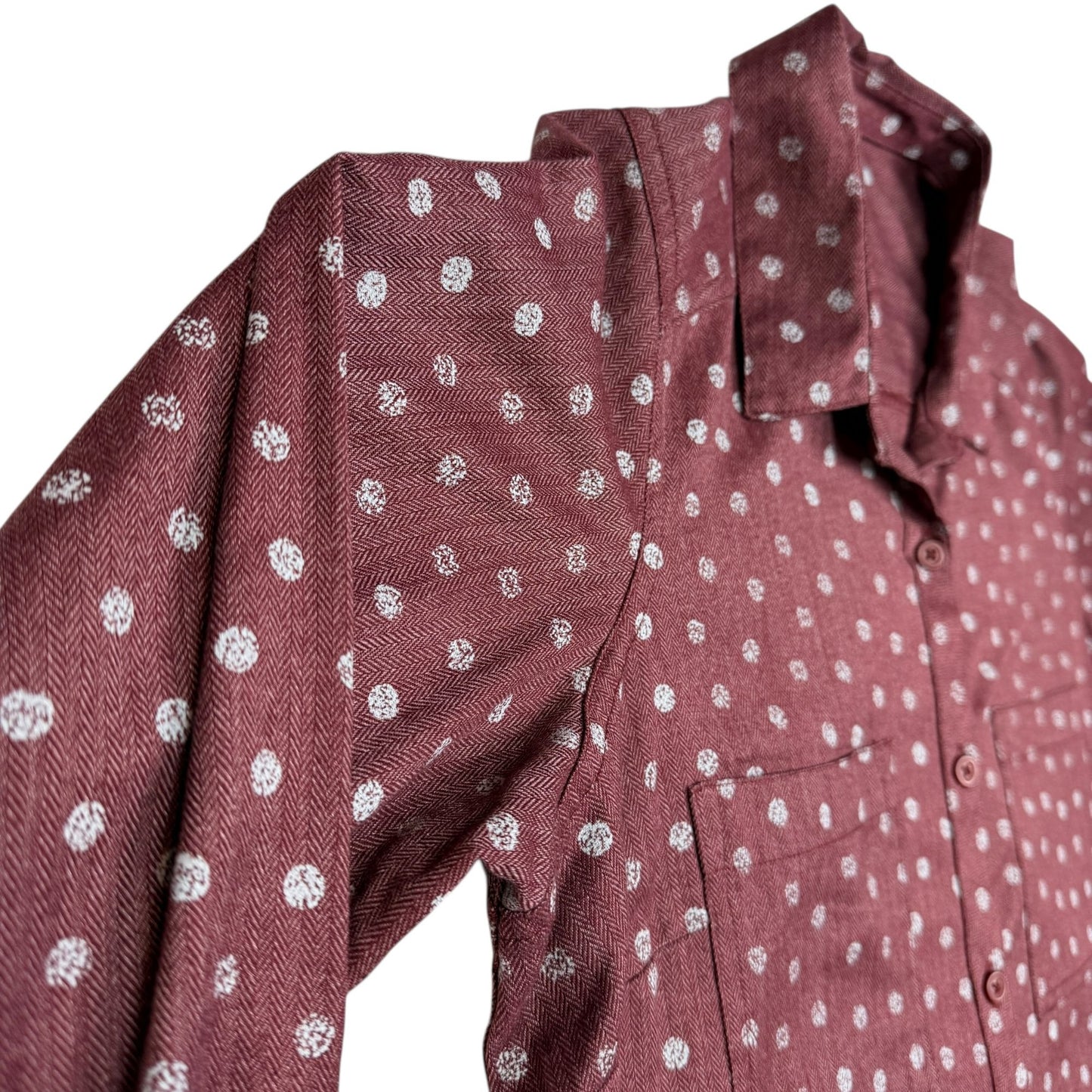 Columbia Shirt Out and About Burgundy Polka Dot Roll Tab Long Sleeve Button Up