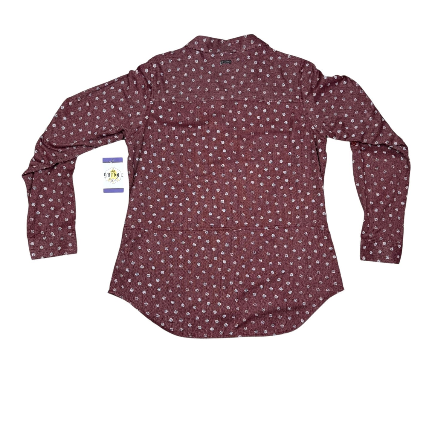 Columbia Shirt Out and About Burgundy Polka Dot Roll Tab Long Sleeve Button Up
