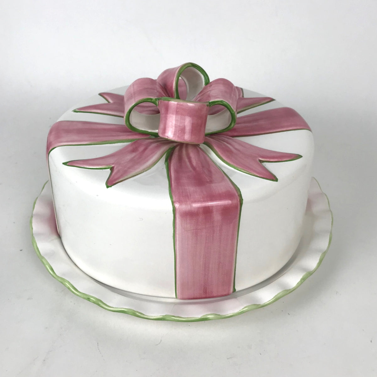 Vintage Alabaster Ribbons and Bows 1996 for Portugal Ceramics Cake Plate Cover