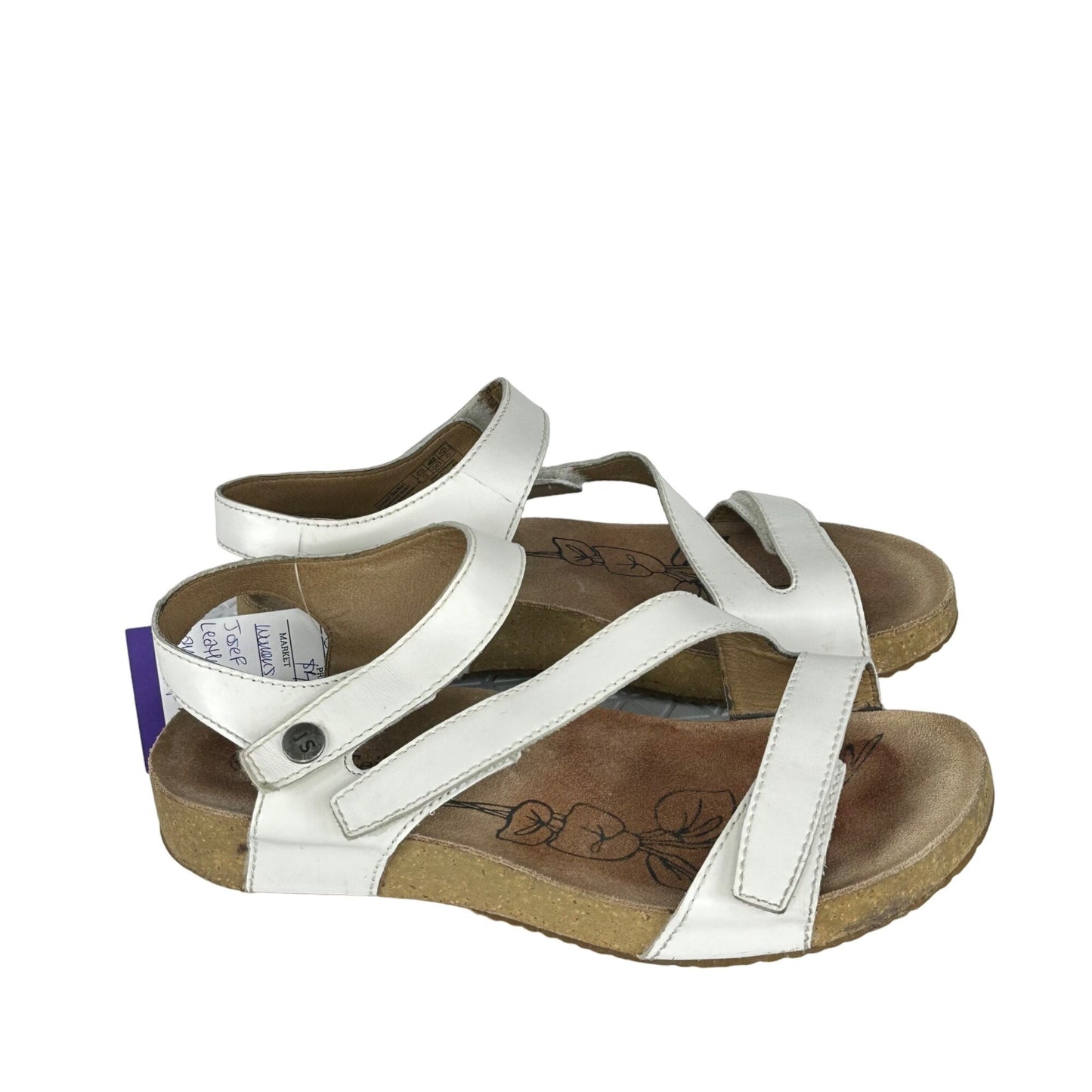 Josef Seibel 40EU 9US White Leather Cork Wedge Sandal Strappy Comfort Shoe 78519