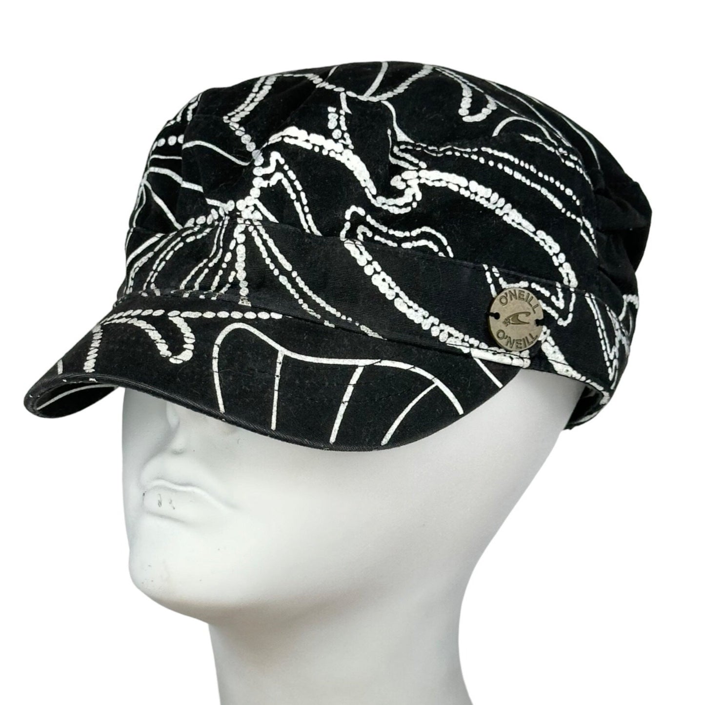 O'Neill Black White Fashion Pageboy Hat Logo Floral Print Embroidered y2K