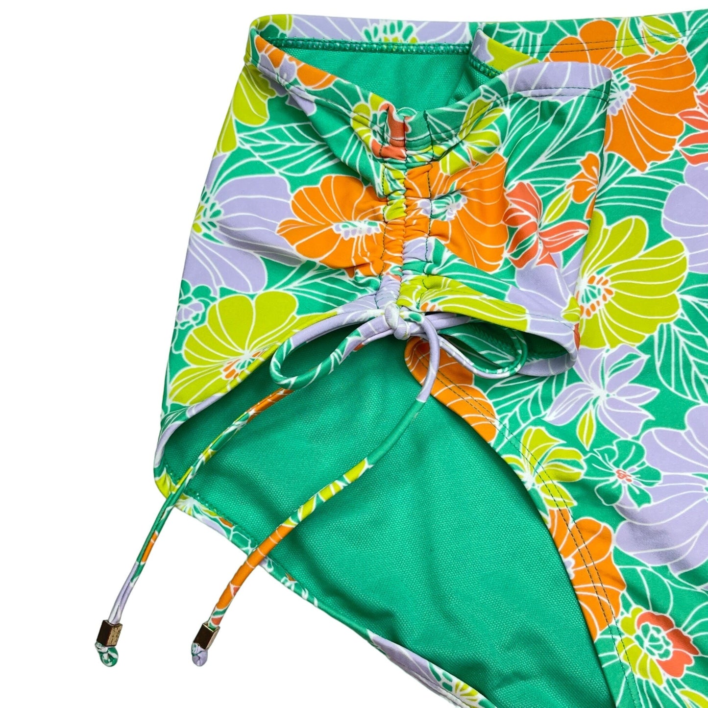 NWT Time and Tru 1XL Floral String Bikini Mid Rise Bottoms Green Bright Swimwear