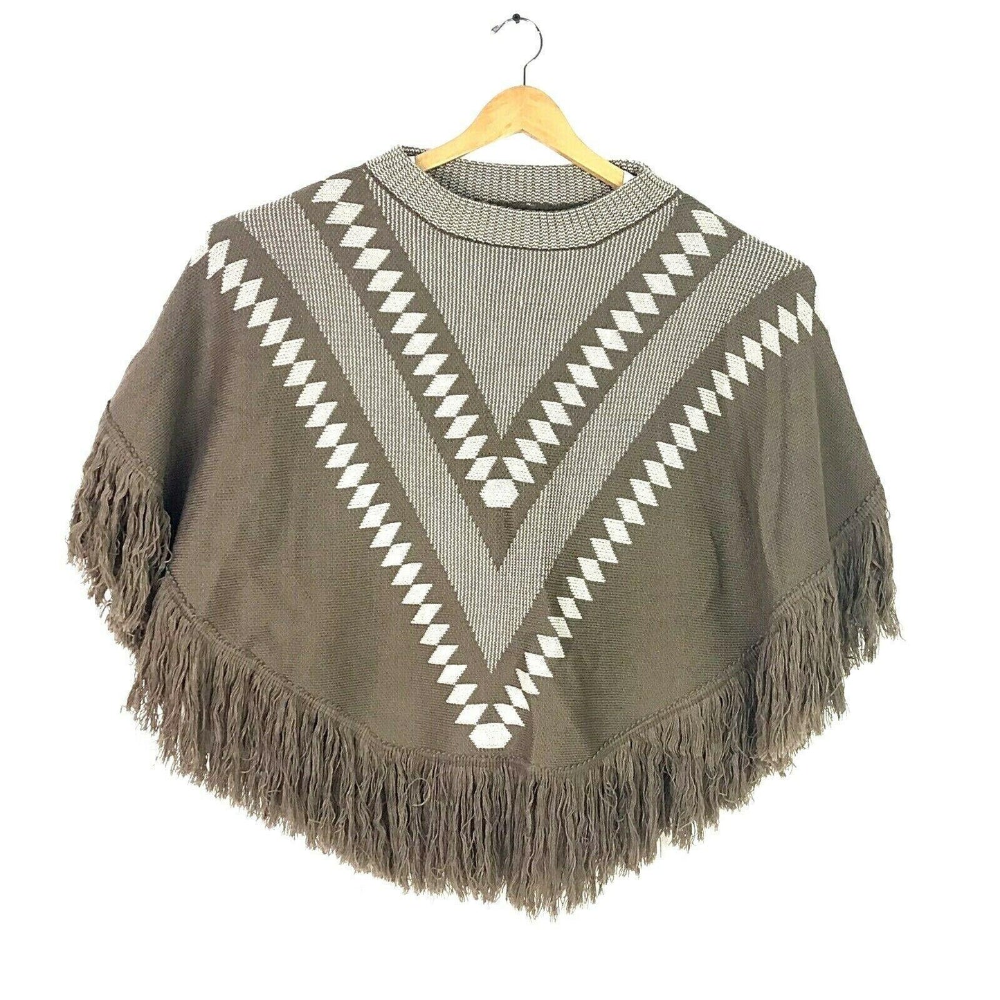 NWT Do Everything in Love Anthro Poncho Brown Fringe Sweater BOHO Festival Aztec