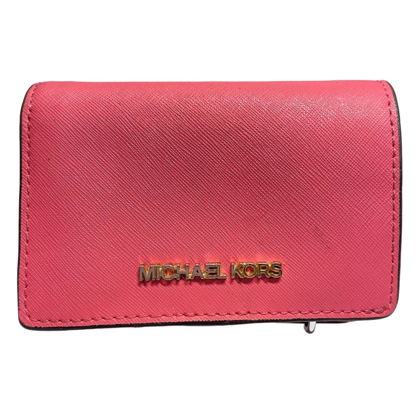 Michael Kors Jet Set Small Slim Wallet Pink Saffiano Leather Snap Fastening