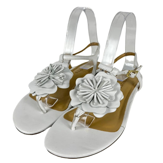 Talbots Womens 7.5M White Flat Strappy Sandal Flower Buckle Casual Church Wear