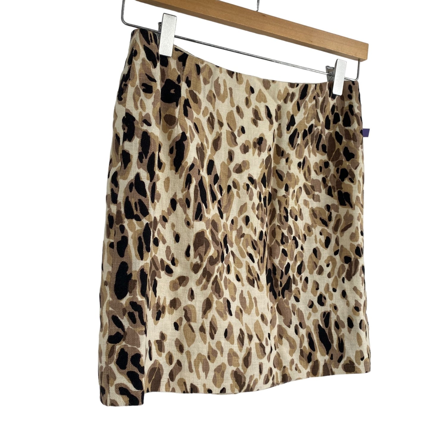 Worth 6 Linen Leopard Print Pencil Skirt Straight Lined Above Knee Designer