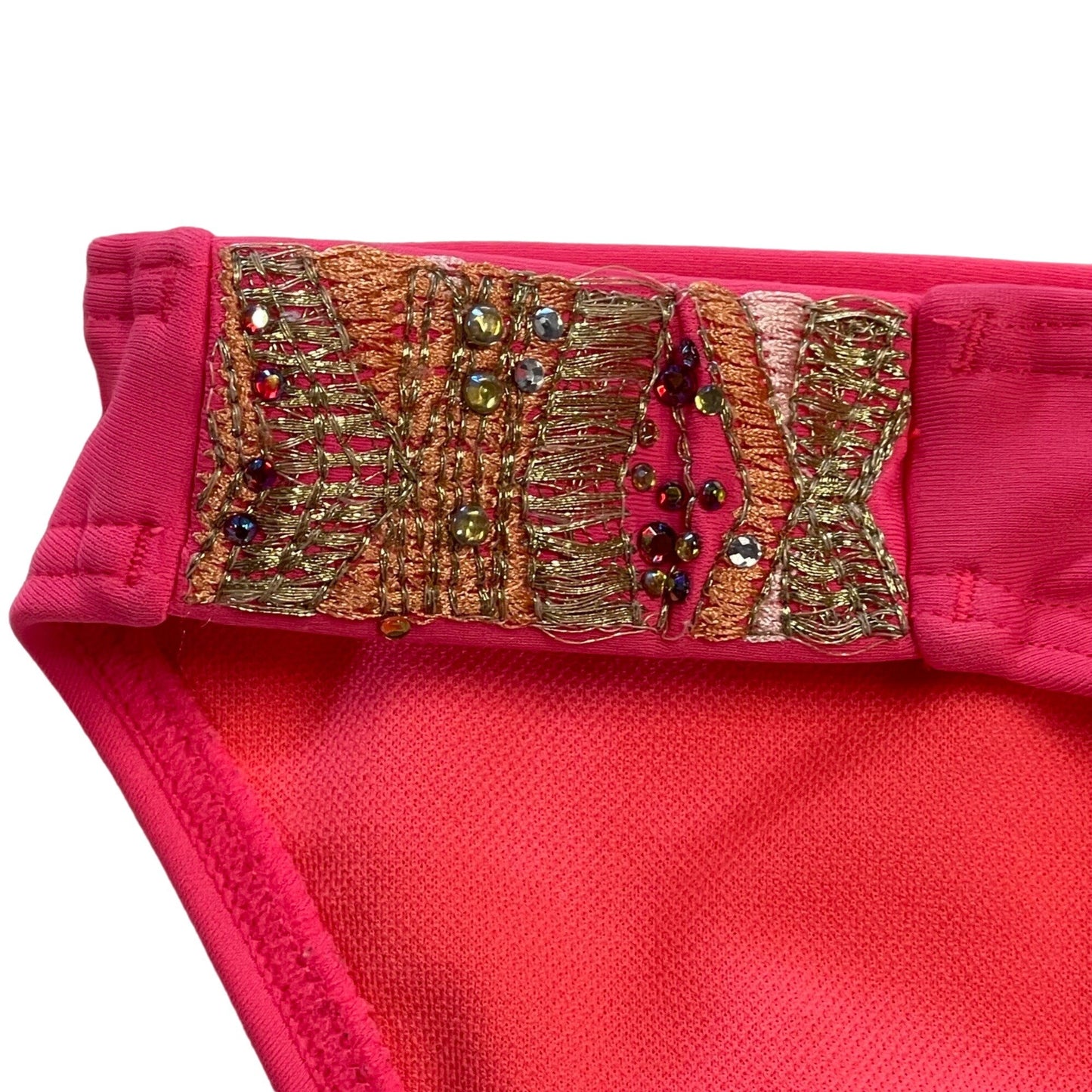 Miss Me L Pink Bikini Bottoms Swim Metallic Gold Bling Embroidered Rhinestone