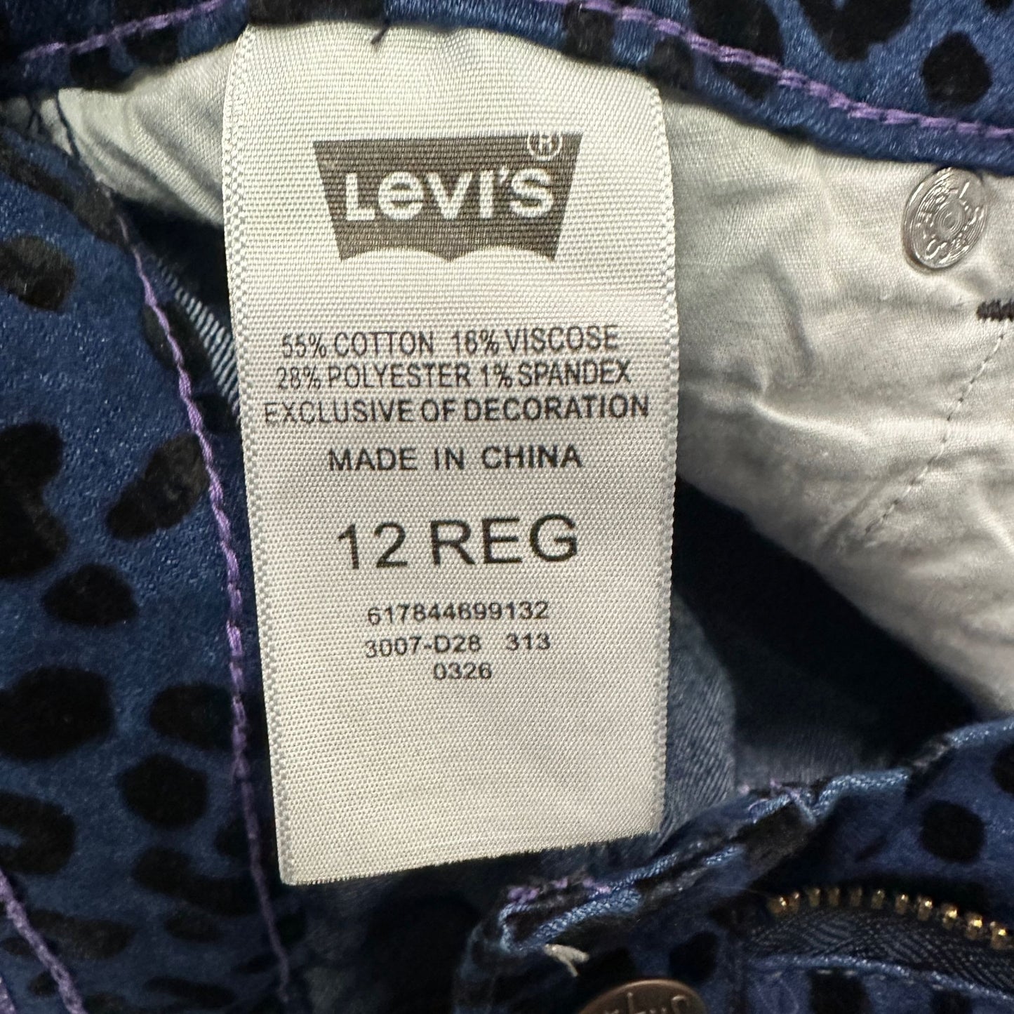 Levis Girls 12 Skinny Jeans Animal Print Adjustable Waist Stretch Denim Legging