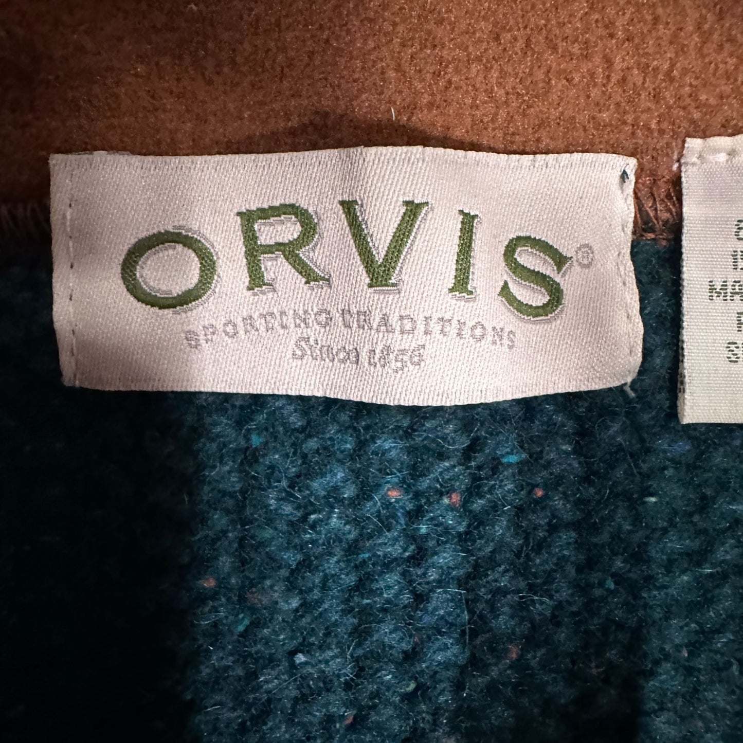 Vintage Orvis Mens XL Teal 1/4 Zip Pullover Knit Sweater Pockets Wool Blend