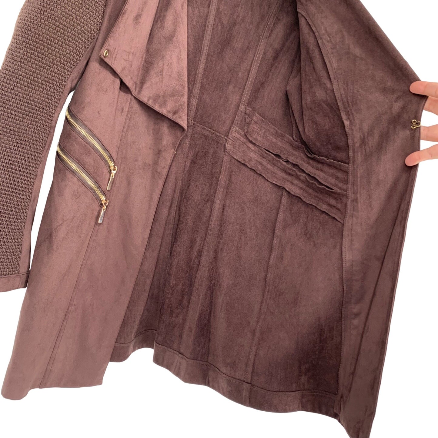 Insight 10 Brown Faux Suede Jacket Zipper Accent Long Hook Eye Casual Nordstrom