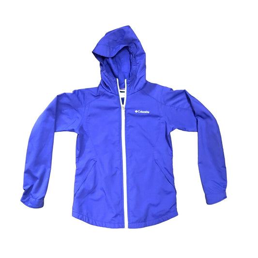 Columbia Youth L Blue Full Zip Rain Jacket Hooded Inside and Outside Pockets