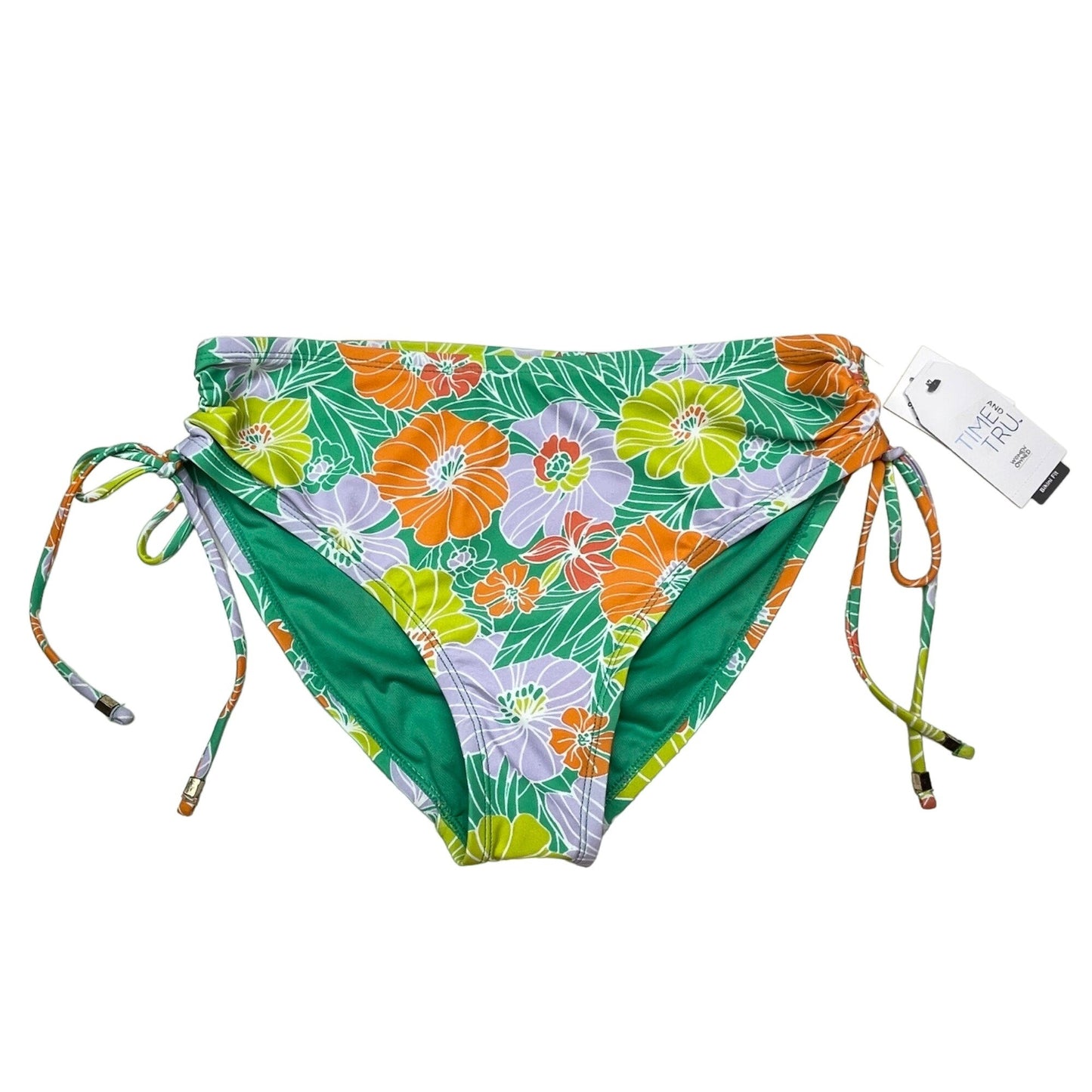 NWT Time and Tru Womens M Floral String Bikini Mid Rise Bottoms Bright Swimwear