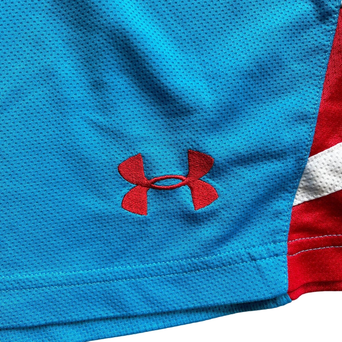 Under Armour Mens S Basketball Shorts Blue Red Elastic Waist Drawstring Gym