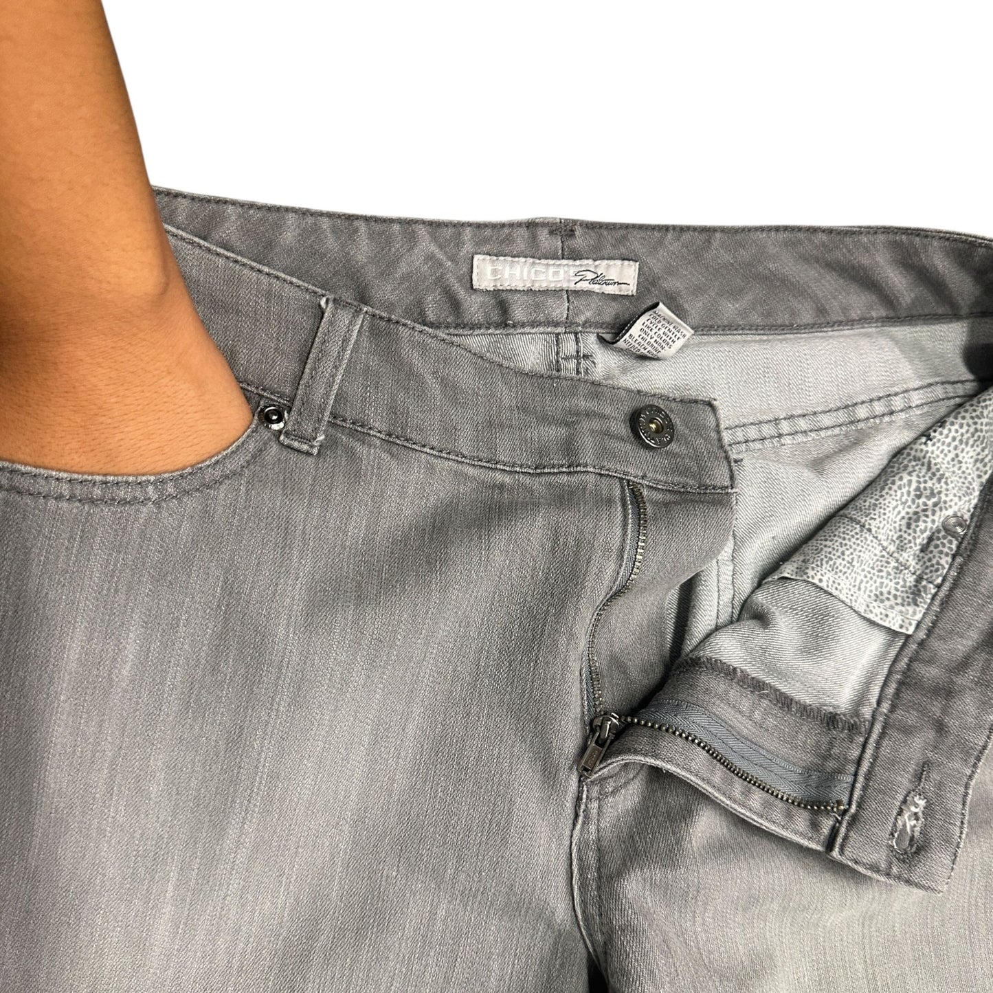 Vtg Chicos Platinum 2 Jeans Gray Straight Leg High Rise Minimalist Normcore L