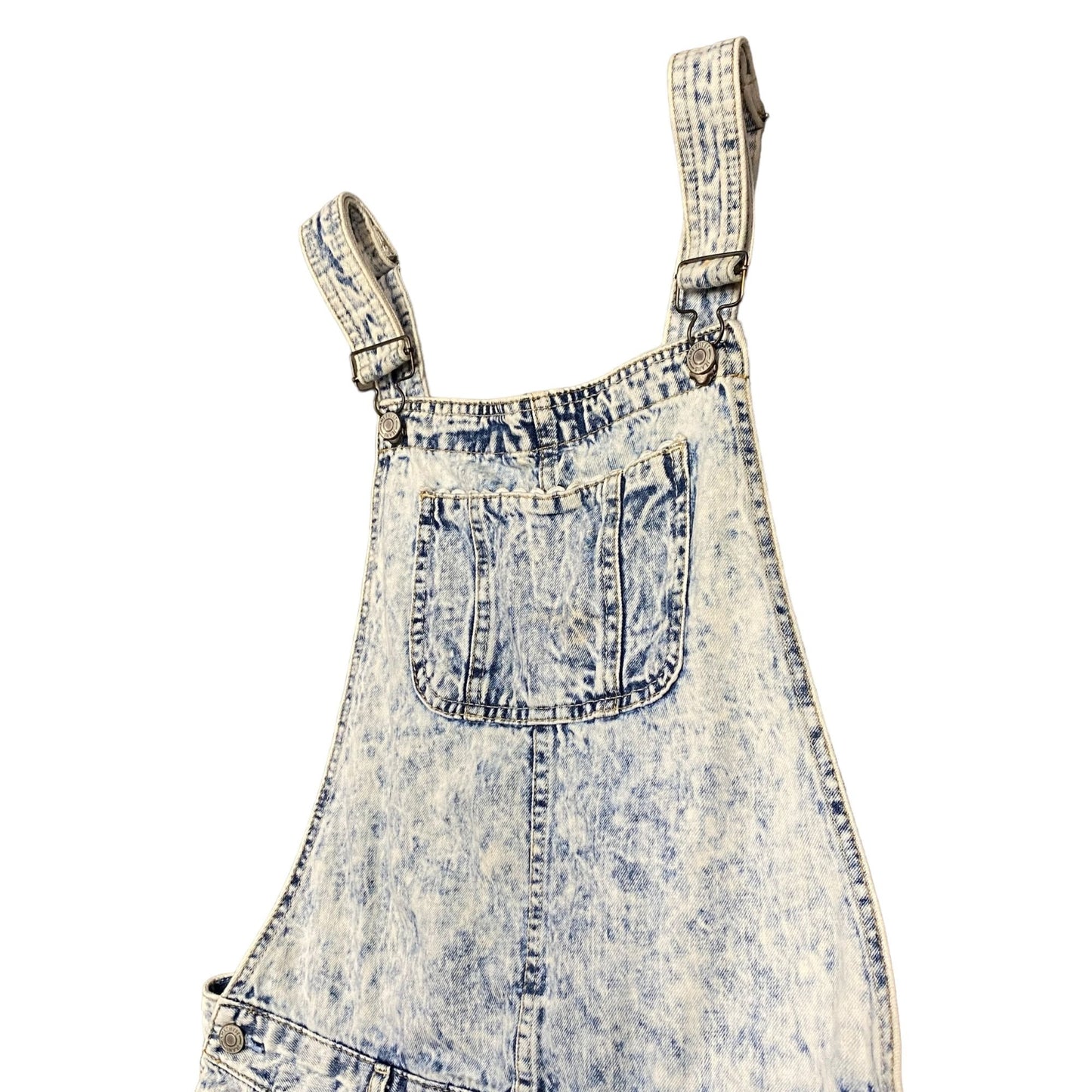 Amethyst Womens 11 Denim Overalls Shortalls Acid Wash Lace Trim Pockets