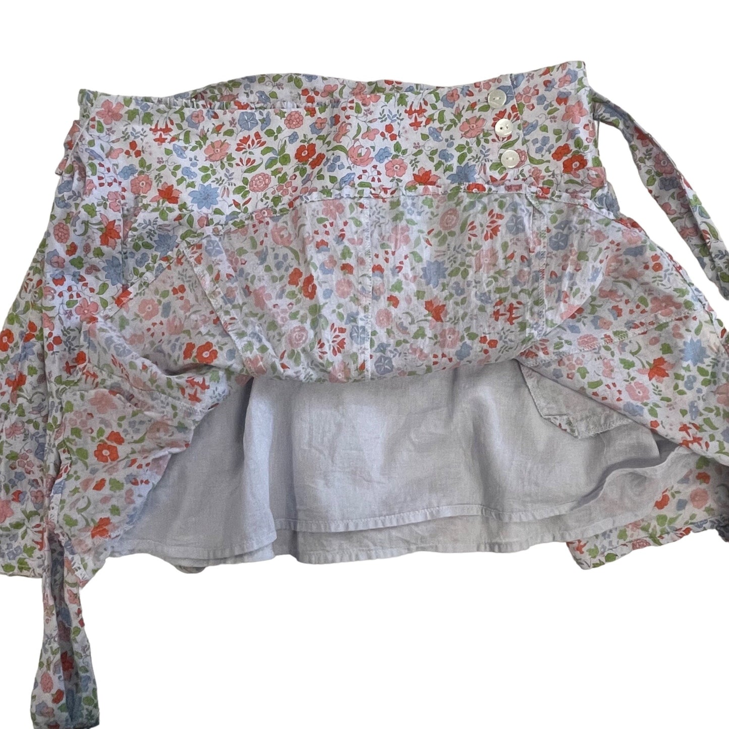 AEO S Floral Mini Skirt Elastic Smocked Waist Pockets Button Detail High Waist