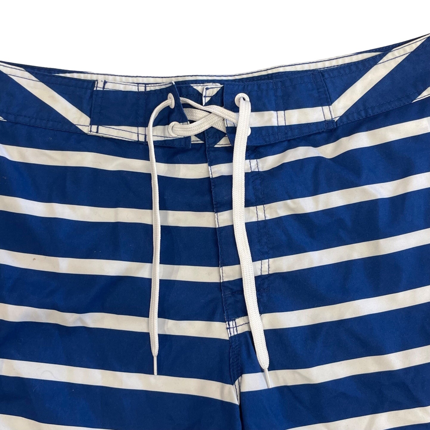 NWOT Old Navy L Blue White Striped Swim Trunks Board Shorts Pocket Drawstring