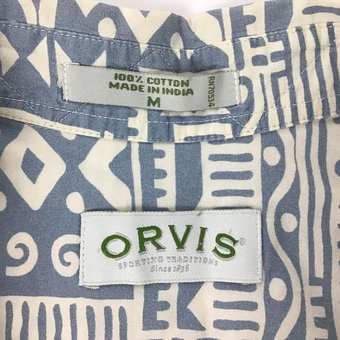 Orvis M Aztec Button Down Wood Button Shirt Short Sleeve Collared Front Pockets