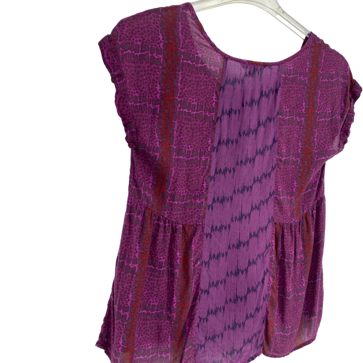 American Eagle Womens XS Purple Maroon Blouse Short Cuff Sleeve Baby Doll Top