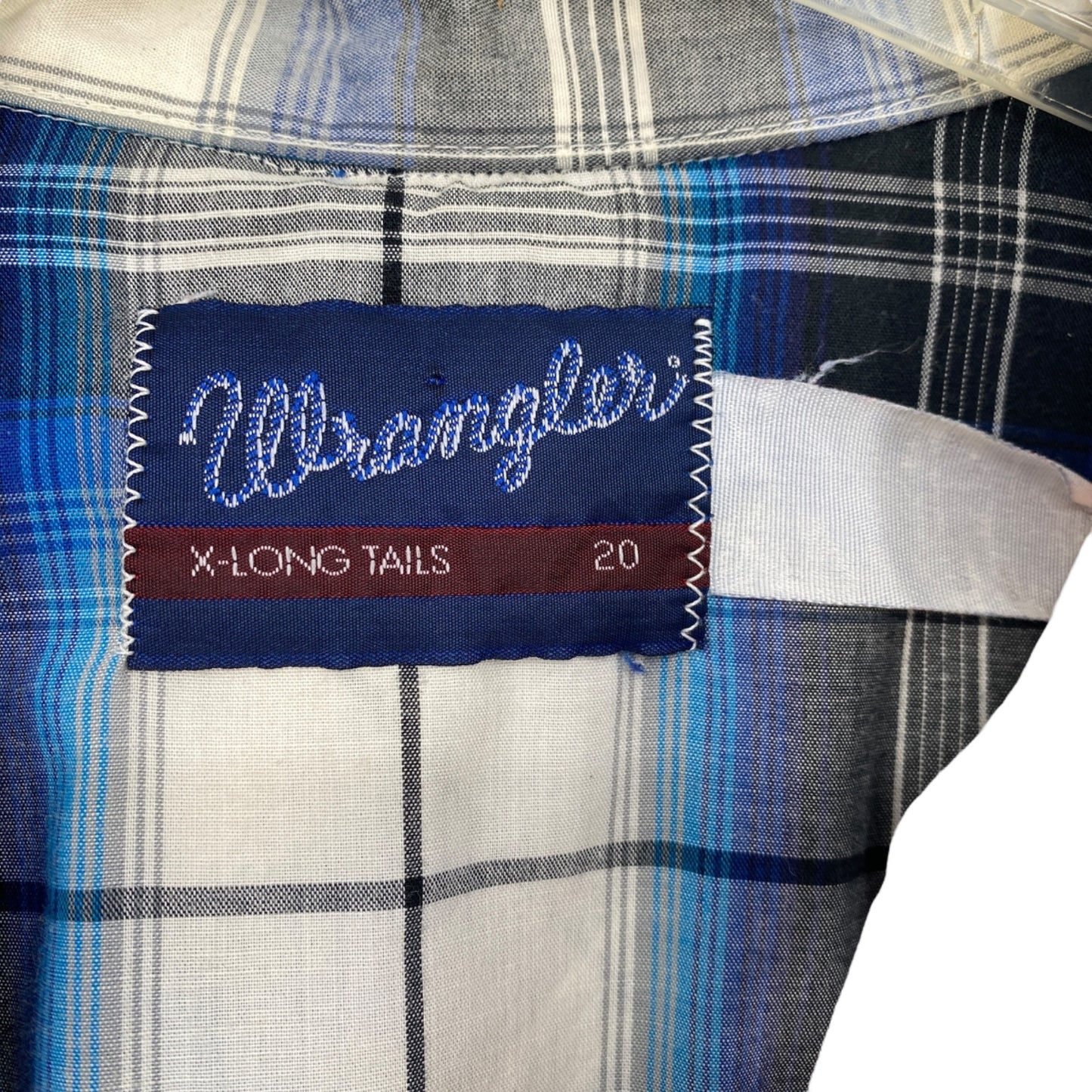 Wrangler Mens 20 Short Sleeve Pearl Snap X Long Tails Blue White Plaid Thin