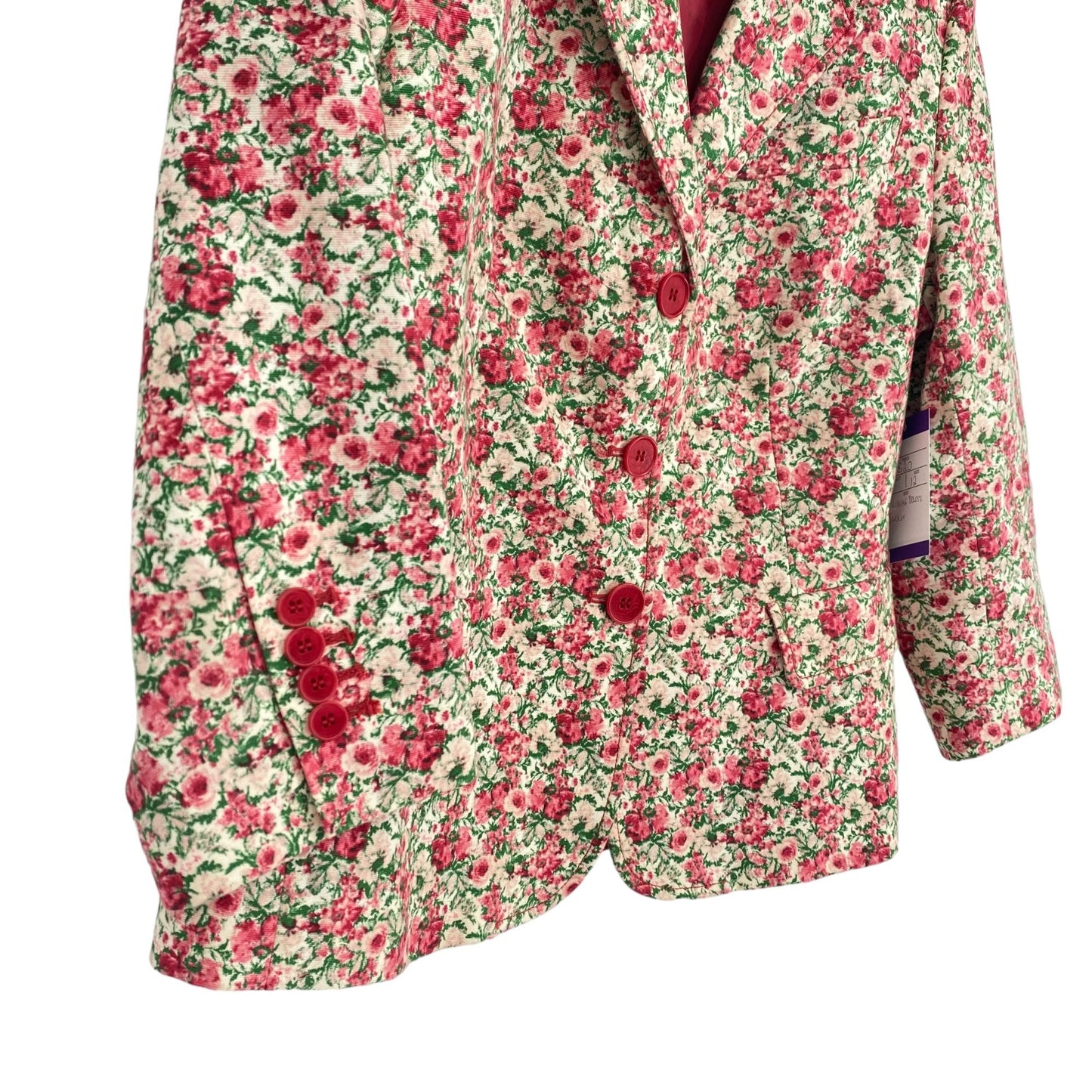 Talbots Womens 12 Floral Print Blazer 3 Button Closure Lined Pink Green White