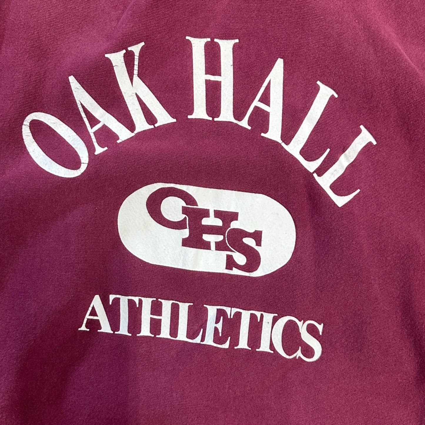 Vintage XL Lee Oak Hall Athletics Pullover Sweatshirt Burgundy Crew Neck USA