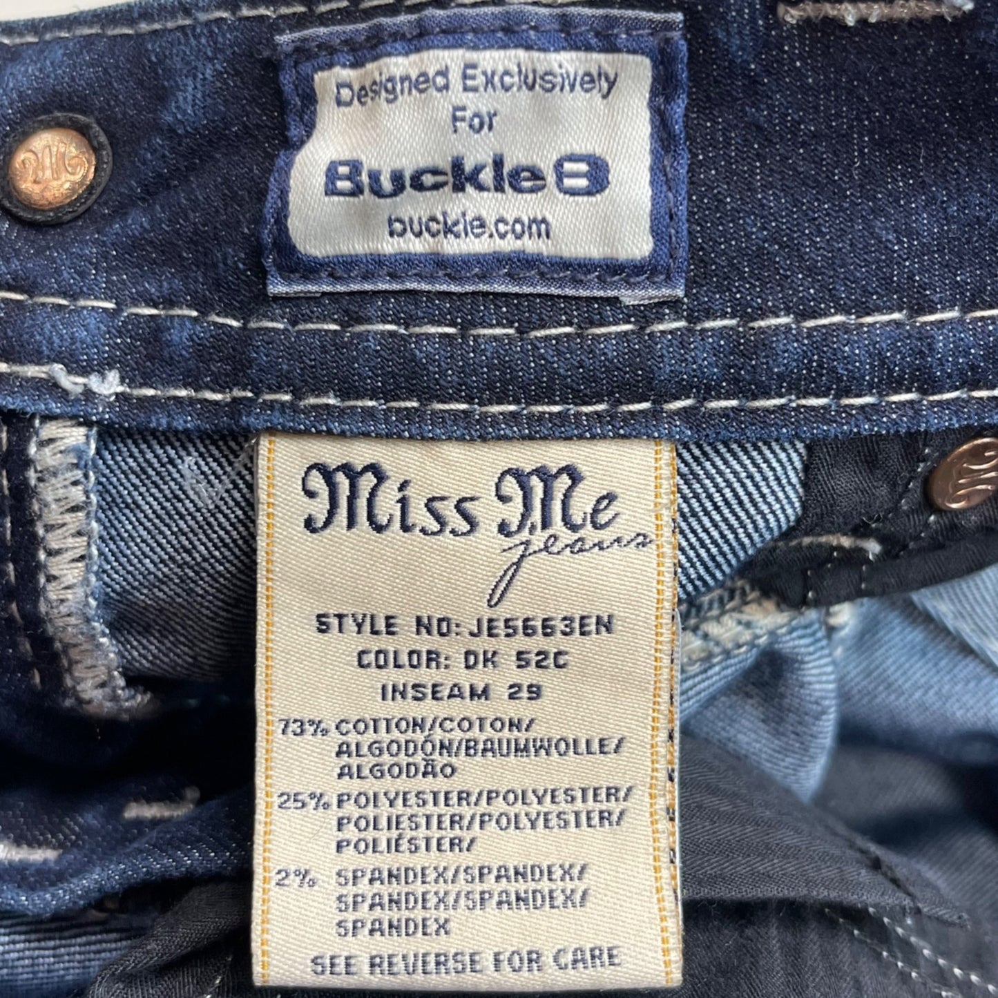 Miss Me 29x29 Easy Boot Cut Jeans Dark Wash Flap Pockets Bling Pockets Denim