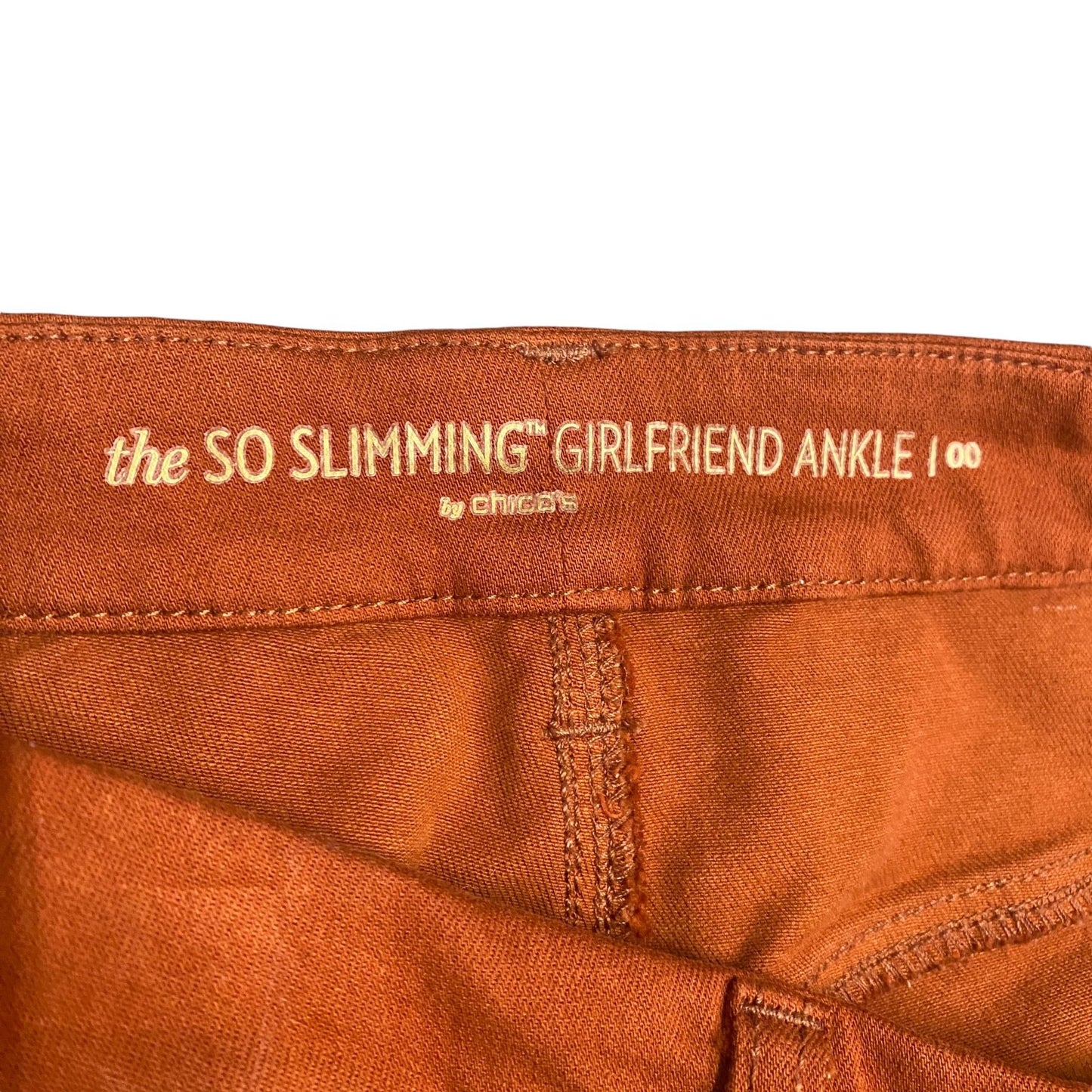 Chicos Womens 2 00 So Slimming Girlfriend Ankle Jeans Burnt Orange Denim Stretch