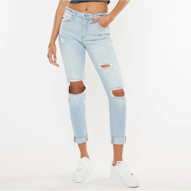 KanCan Greer Ultra High Rise Mom Jeans 11/29  Juniors Lt Wash Distressed KC9226M