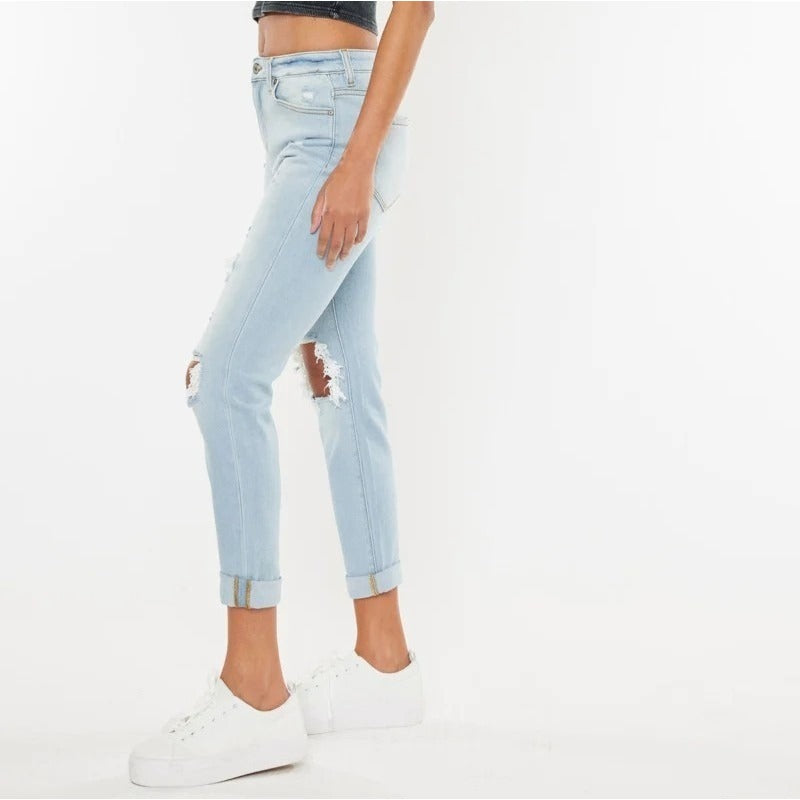 KanCan Greer Ultra High Rise Mom Jeans 11/29  Juniors Lt Wash Distressed KC9226M