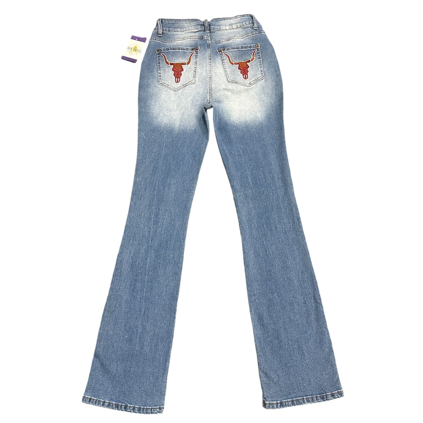 Flamingal Embroidered High Rise Flared Jeans Bull Floral Southwestern Womens S