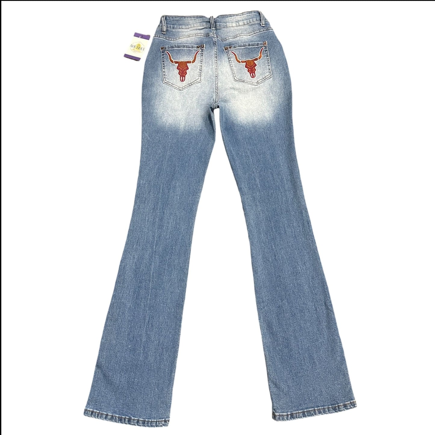 Flamingal Embroidered High Rise Flared Jeans Bull Floral Southwestern Womens S