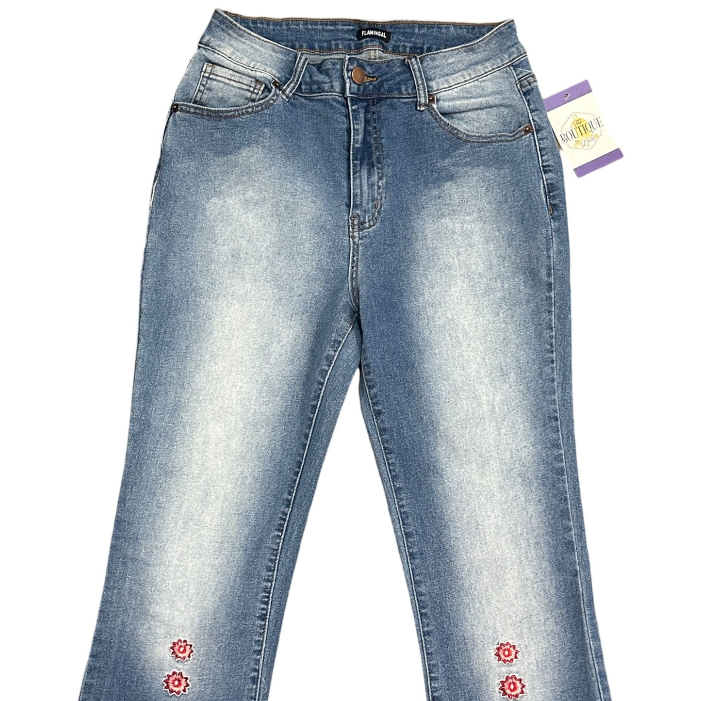 Flamingal Embroidered High Rise Flared Jeans Bull Floral Southwestern Womens S