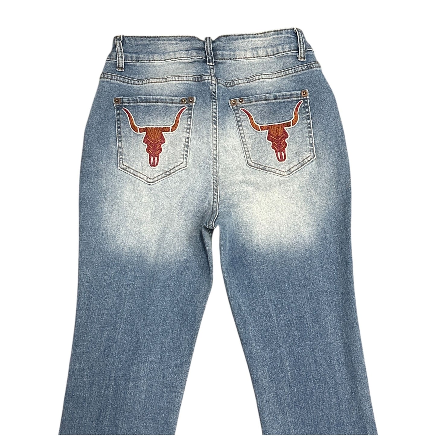 Flamingal Embroidered High Rise Flared Jeans Bull Floral Southwestern Womens S