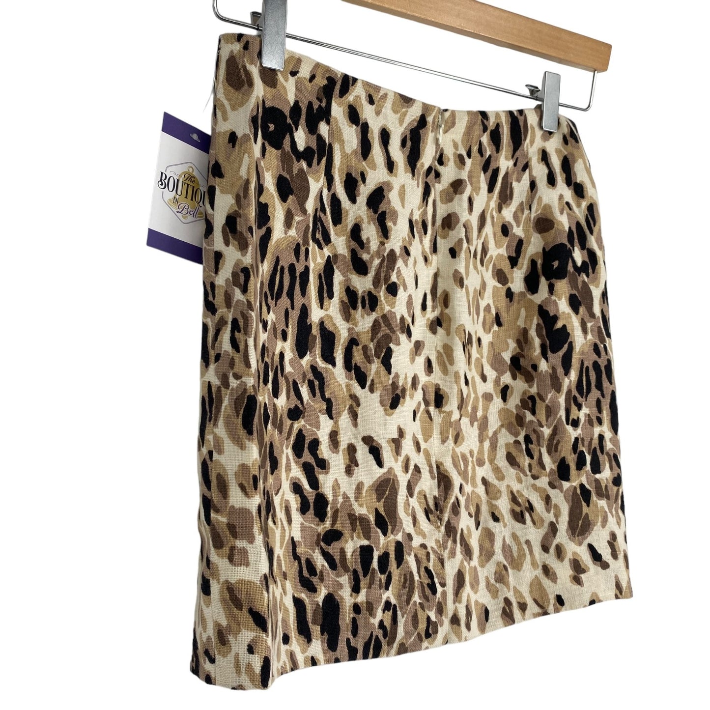 Worth 6 Linen Leopard Print Pencil Skirt Straight Lined Above Knee Designer