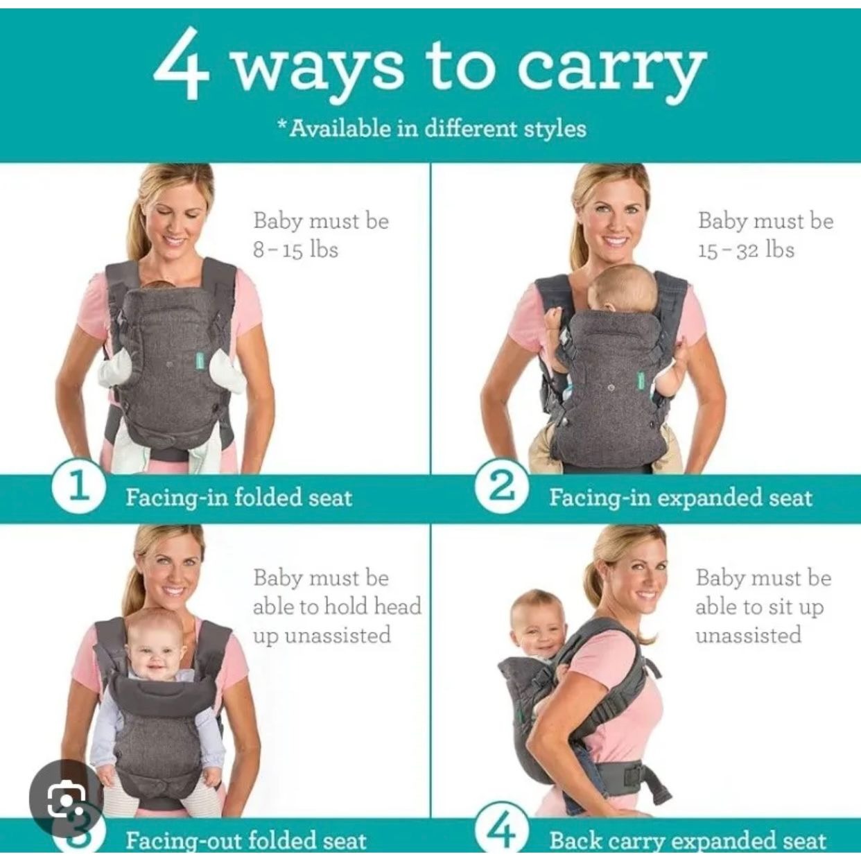 Infantino Flip Advanced 4-in-1 Baby Carrier Ergonomic Convertible Face-in Gray