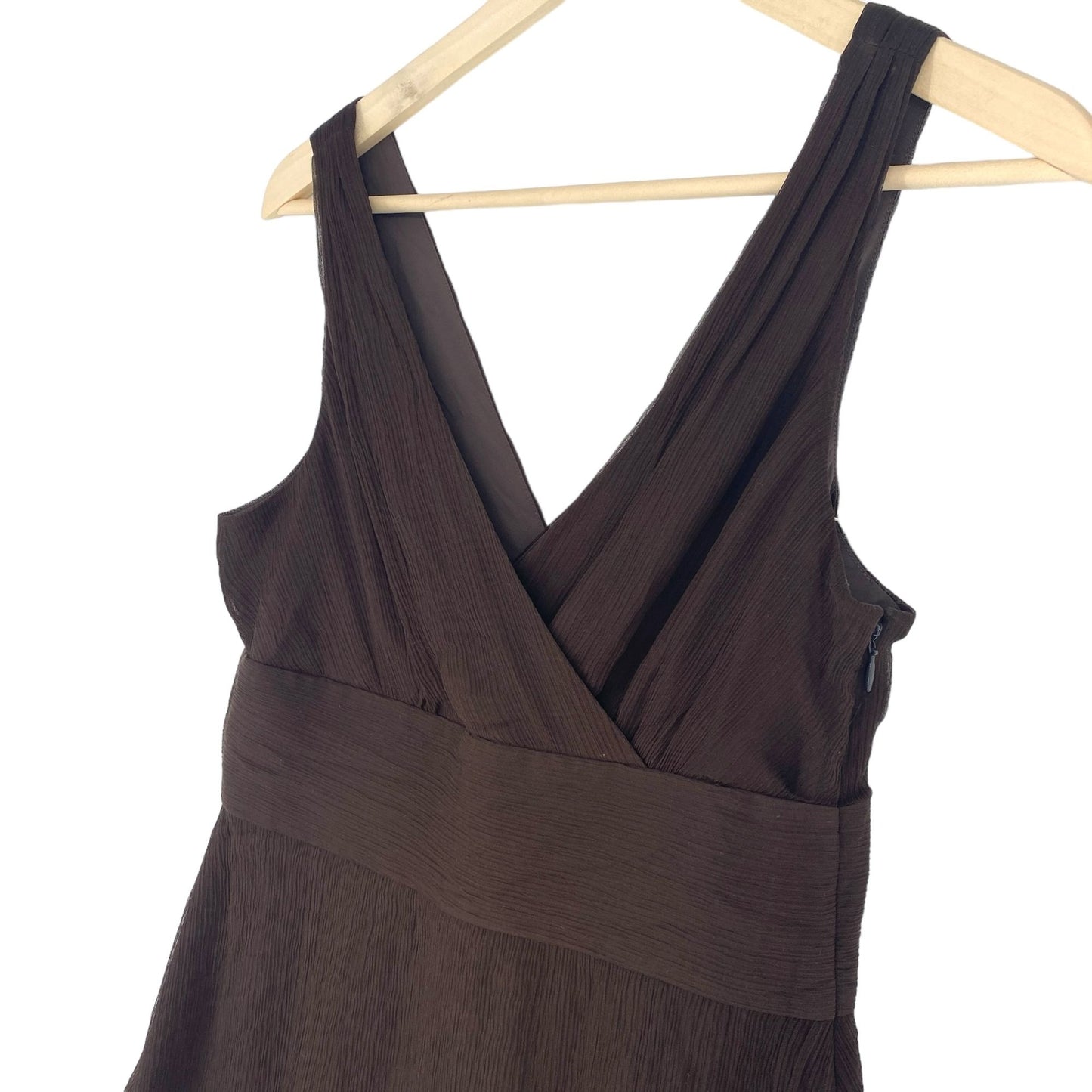 NWT J Crew Womens 10 Brown Silk Chiffon Dress Sleeveless Knee Length Vneck