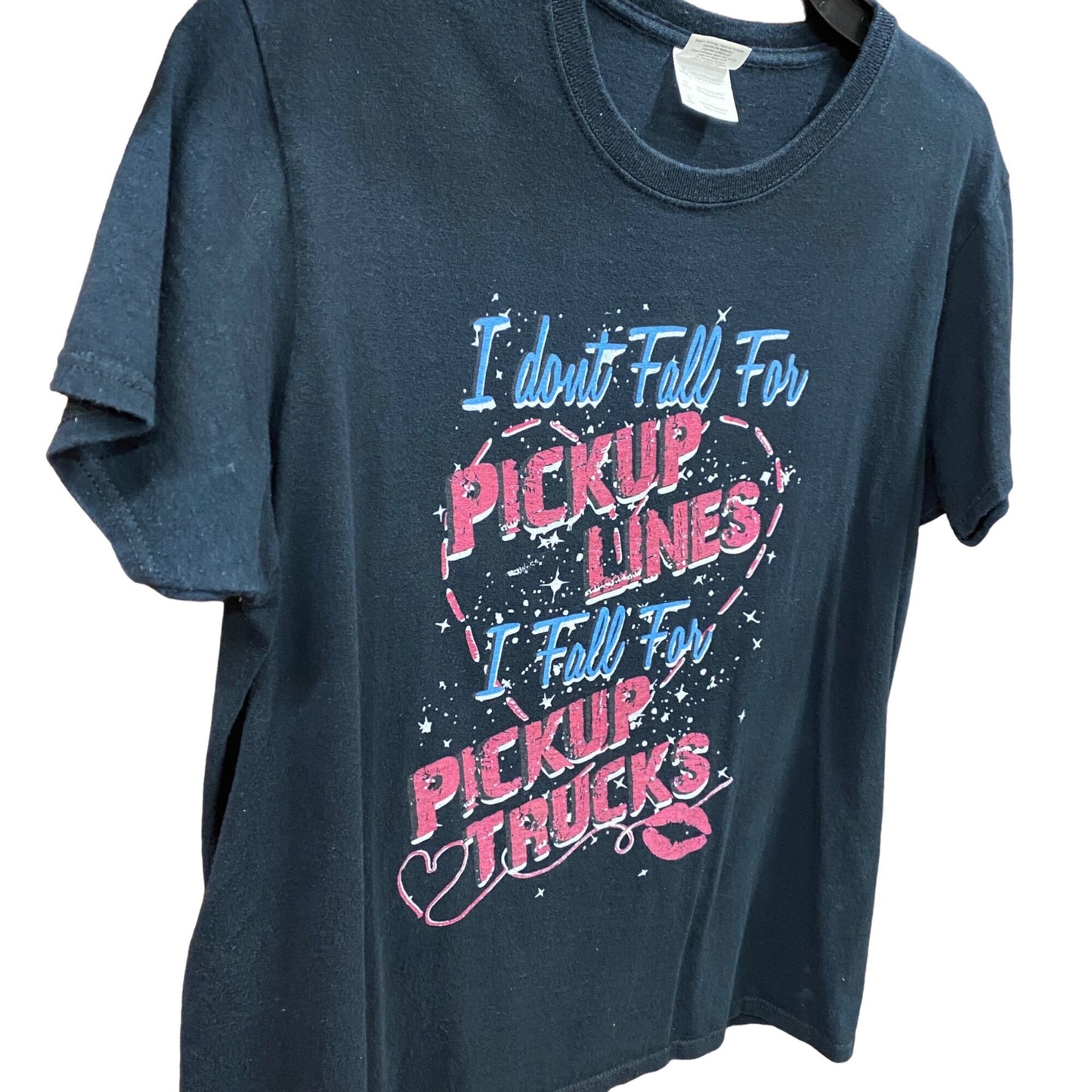 Gildan L Black Tshirt Pickup Lines Trucks Valentines Country Graphic Print