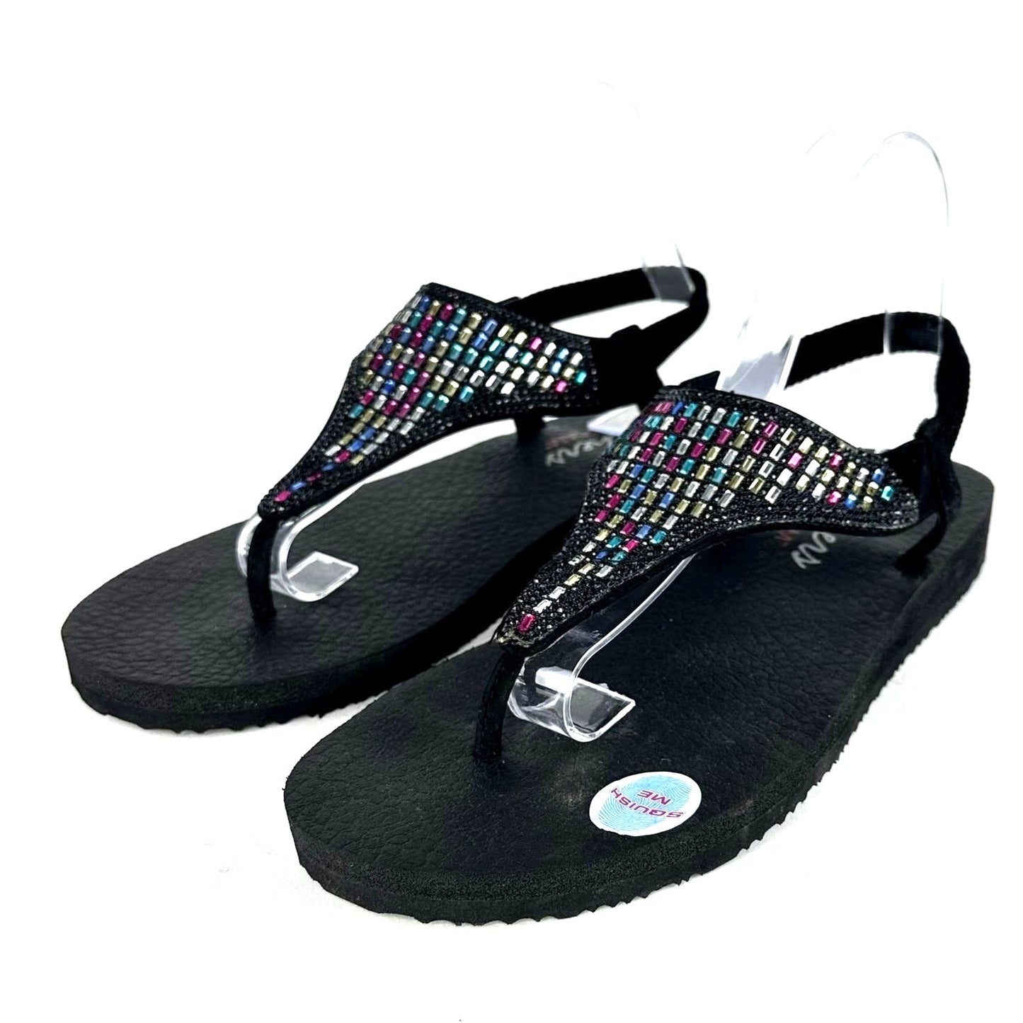 Skechers Yoga Foam Womens 11 Sandal Multicolor Sparkle Thong Slingback 31560