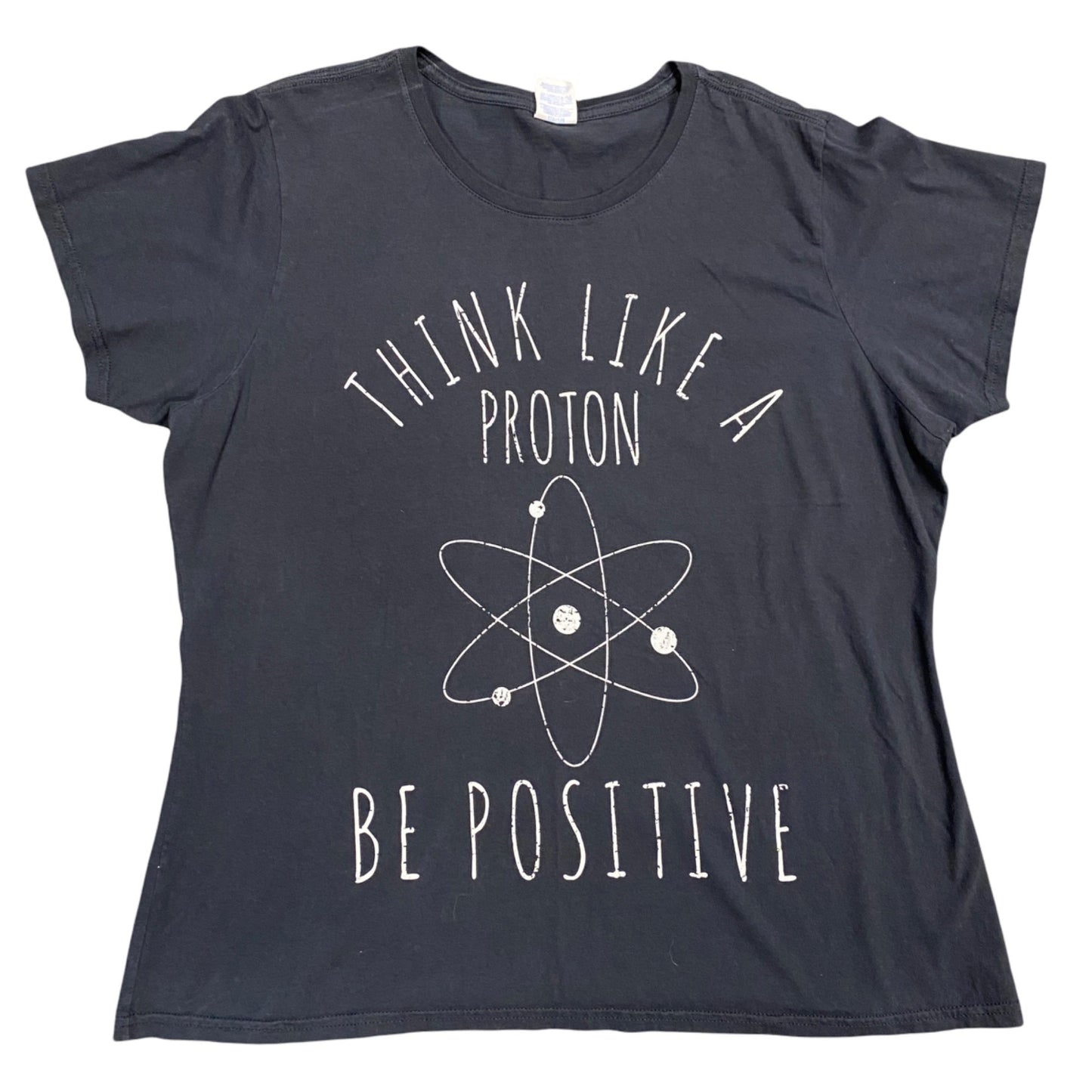 PORT & COMPANY XXL "Think Like a Proton Be Positive" Black Crew Neck T Shirt