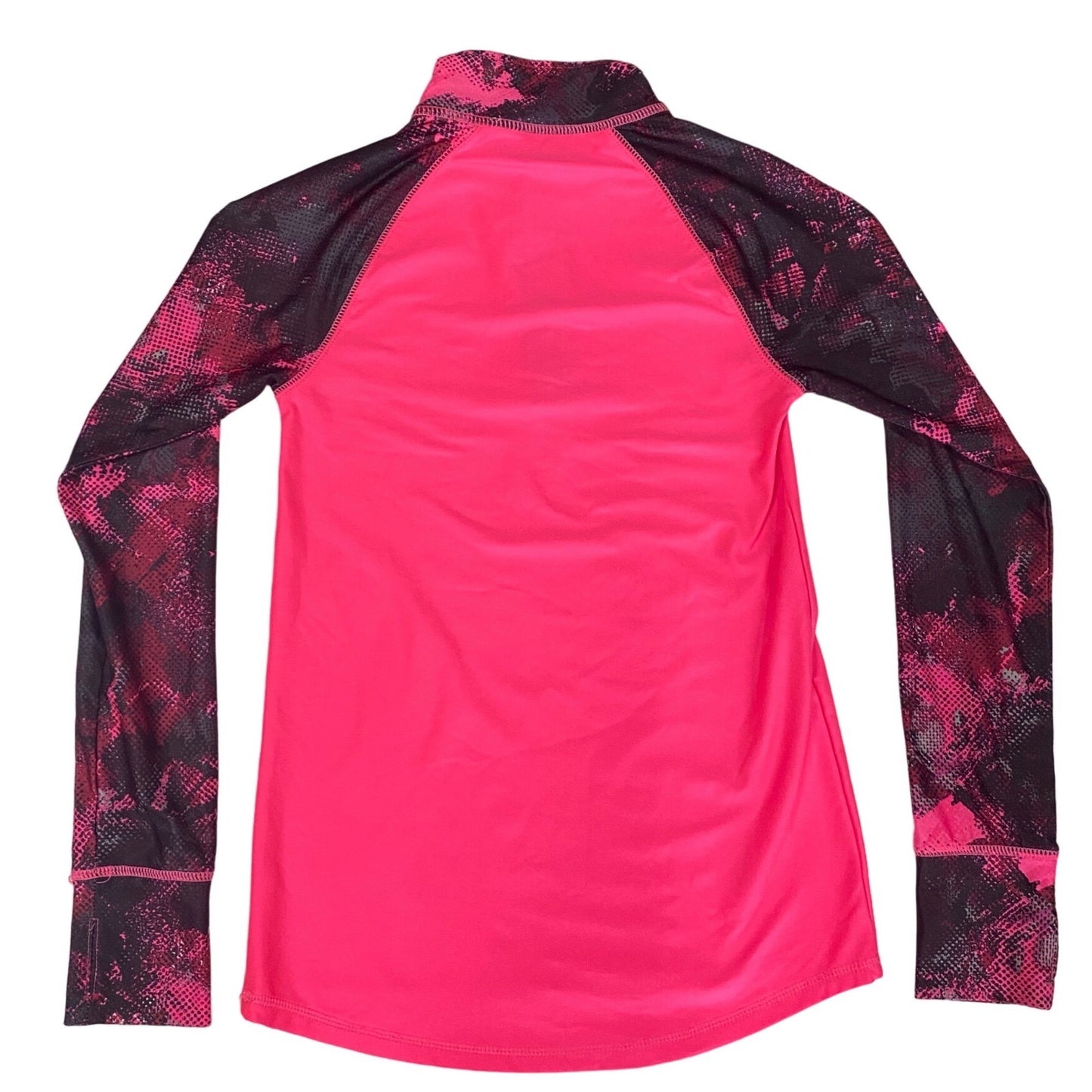 BCG Girls L 12/14 Pink Pullover 1/4 Zip Mock Neck Leafy Camo Thumbhole