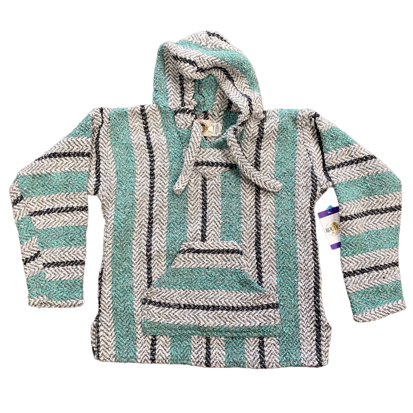 Earth Ragz Womens S Baja Mexican Hoodie Mint Gray Kangaroo Pocket Drug Rug